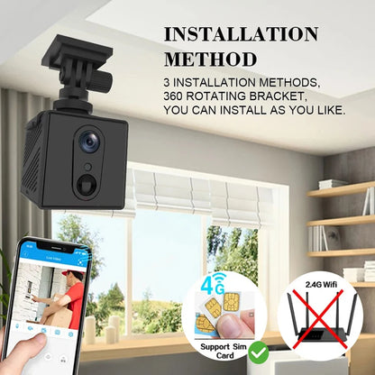 5MP 4G SIM Card Mini Camera Indoor Night Vision Surveillance Security Monitoring Rechargeable 3000 mAh Battery Powered Home Cam