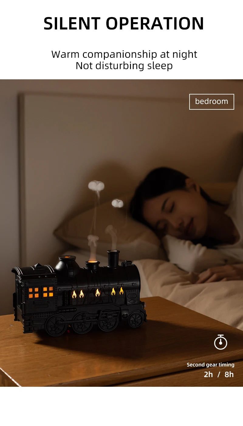 Retro Mini Train Shape Aromatherapy Essential Oil Diffuser Ultrasonic Cool Mist Air Humidifier with Lamp Aroma Difusor Atomizer