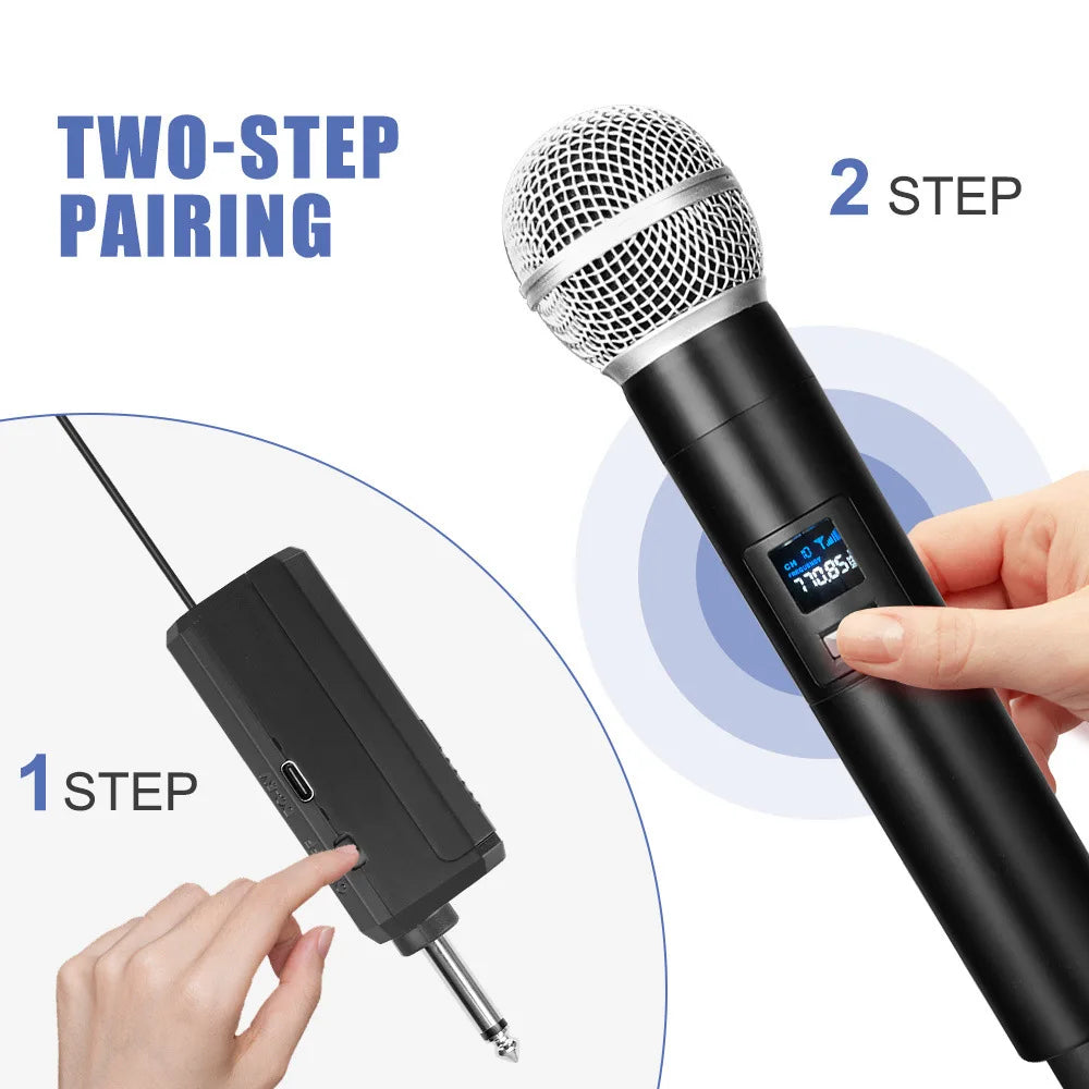 2.4G Wireless Microphone 2 Channels UHF Handheld Microphone Mic Rechargeable Microphone for Karaoke Live Wedding Party Meeting