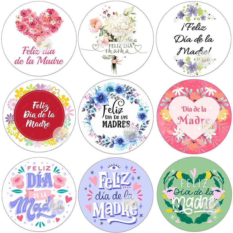 Feliz Día De La Madre Español Happy Mother's Day Decor Stickers Labels Floral Self-adhesive Paper Labels
