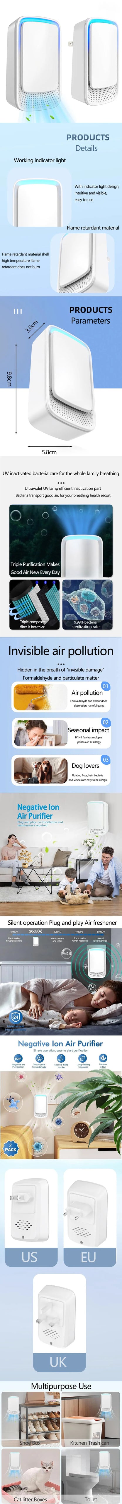 Air Purifier Mini Air Fresheners Deodorizer Negative Air Ionizer Portable Air Cleaner For Home,Office,Pets,Smokers,Toilet (1pc)