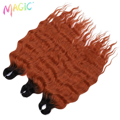 Anna Synthetic Hair 24 Inch Water Wave Braiding Hair Extensions Ombre Blonde Deep Wave Afro Curl Twist Crochet Hair for Women