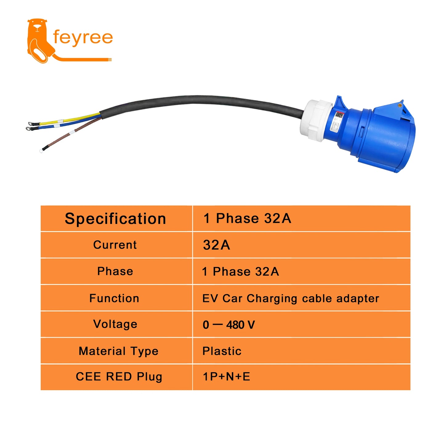 feyree EV Charger CEE Female Socket 3Pins to Schuko Plug Adapter Waterproof Connection WallMount Socket 32A 7KW Portable Charger