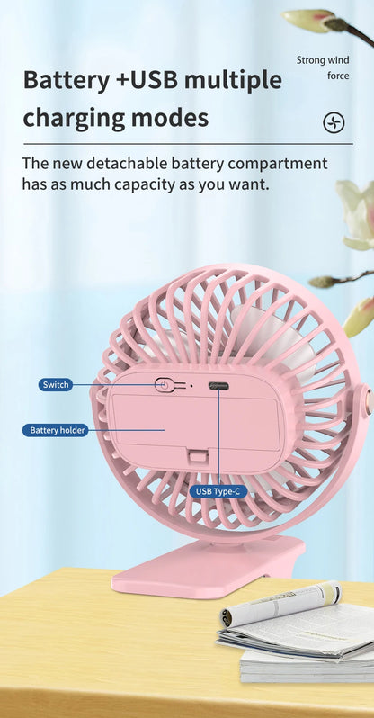 Portable USB Mini Handheld Clip Fan Convenient And Ultra-quiet Electric Fan Rechargeable Student Cute Small Cooling Ventilador