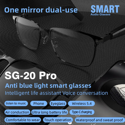 SG-20 Pro 2-in-1 TWS Daily Wear Smart Glasses Bluetooth Audio, Voice Assistant, Lightweight Design 9D