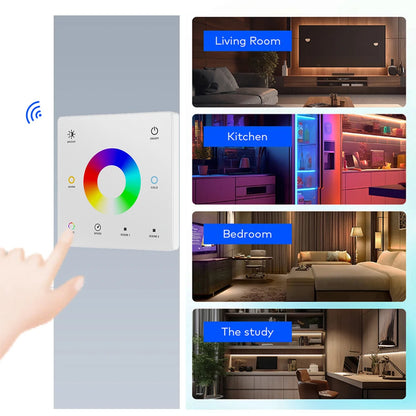 5M 10M 20M 24V COB RGB+CCT LED Strip Flexible Dimmable Room Cabinet Liner Light Bedroom Decor 2.4G RF Touch Panel Remote Control