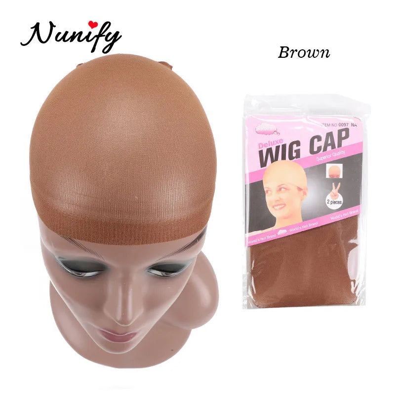 Nunify Nude Stocking Wig Cap Mesh Net Bald Cap For Install Wigs 2Pcs/Pack Free Size Strechy Stocking Cap Breathable Hairnet