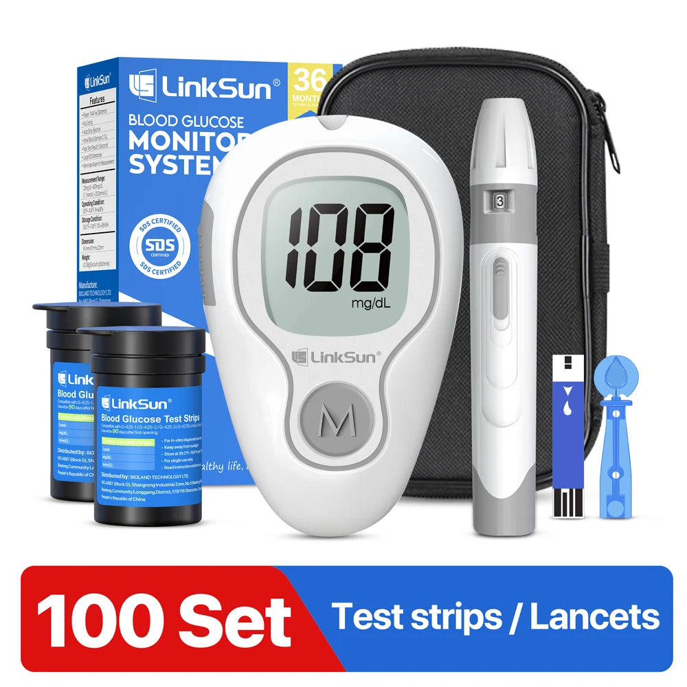 G-425-1 LinkSun Blood Glucose Meter Kit 50/100pcs Test Strips Lancets for Diabetes Monitor Digital Glucometer Blood Sugar Meter