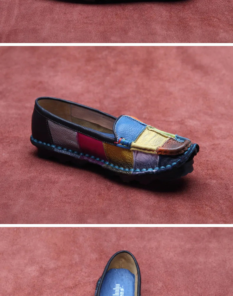 Koznoy 2.5cm Native Flats Shoes Women Natural Cow Genuine Leather Big Size Mixed Color Soft Soled Loafer Ethnic Moccasins Comfy