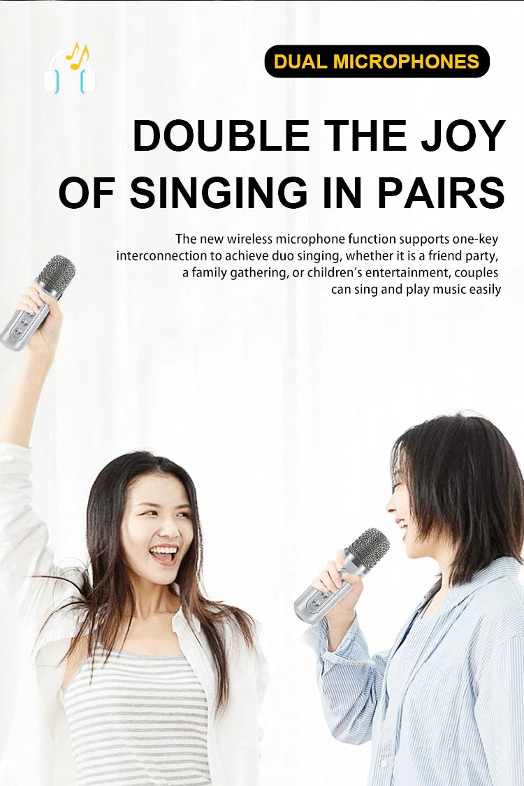 Karaoke Machine for Adults, Portable Bluetooth Karaoke Microphone Singing Speaker Karaoke Player with 2 Wireless Mic Home Party