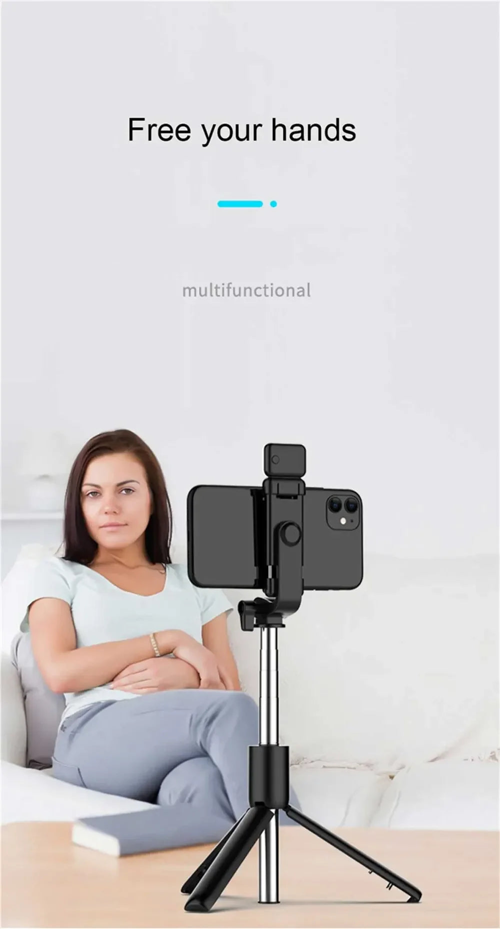 Cell Phone Selfie Stick Tripod Bluetooth Remote Wireless Selfi Stick Phone HolderStand with Beauty Fill Light for Phone