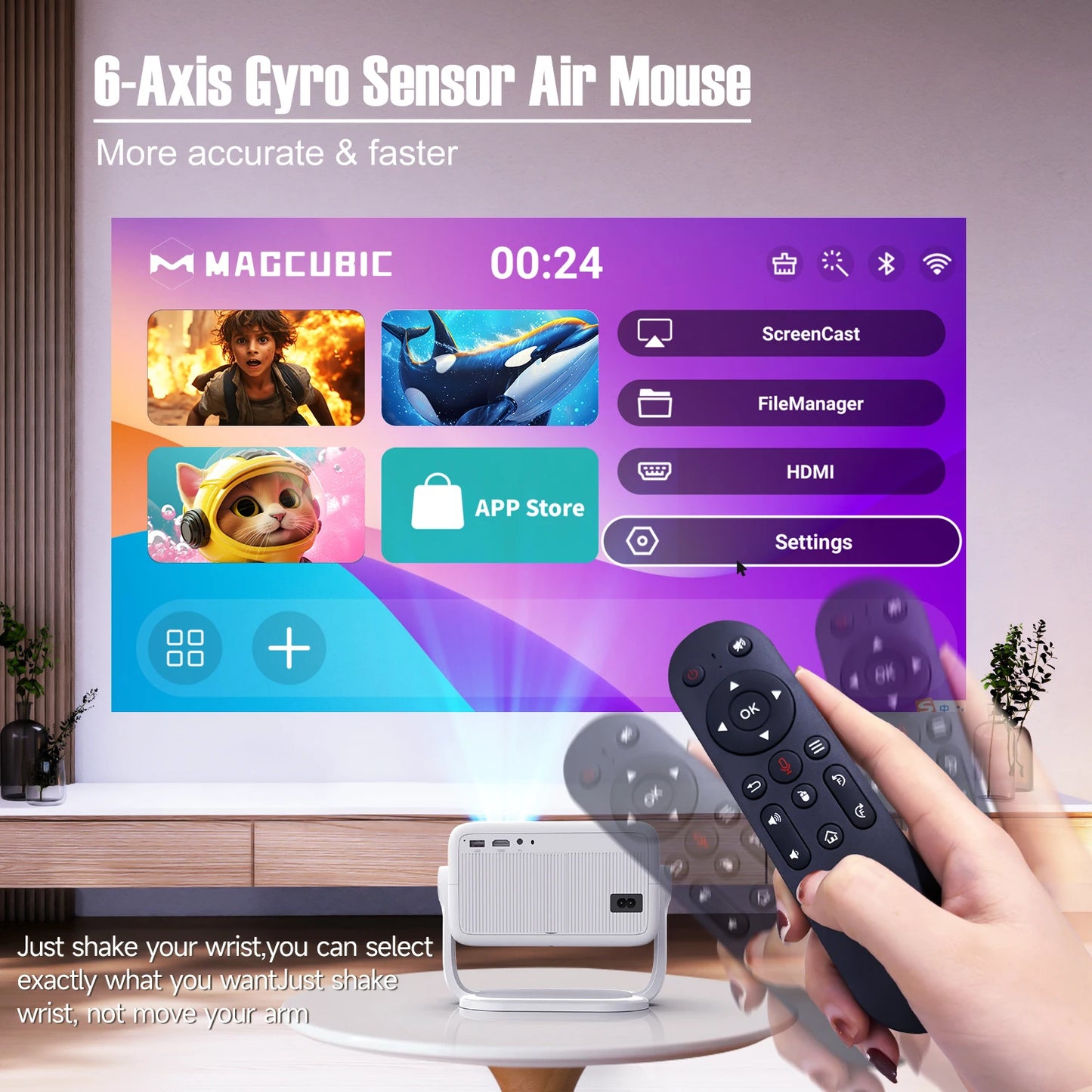 Magcubic Native 1080P 650ANSI 8K Android 14 L018 360° Projector With Auto Keystone Focus Air Mouse Wifi6 BT5.4 Portable Outdoor
