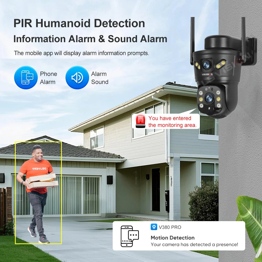 LS VISION 4G /WIFI Outdoor Solar Camera 8MP Dual Lens PIR Sim Card built in Night Vision Waterproof Security Camara Battery CCTV