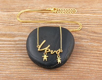 Nidin Exquisite Gold Plated Mom Daughter Necklace Girl Boy Pendant Chain Choker Cubic Zirconia Jewelry Mother's Day Gift