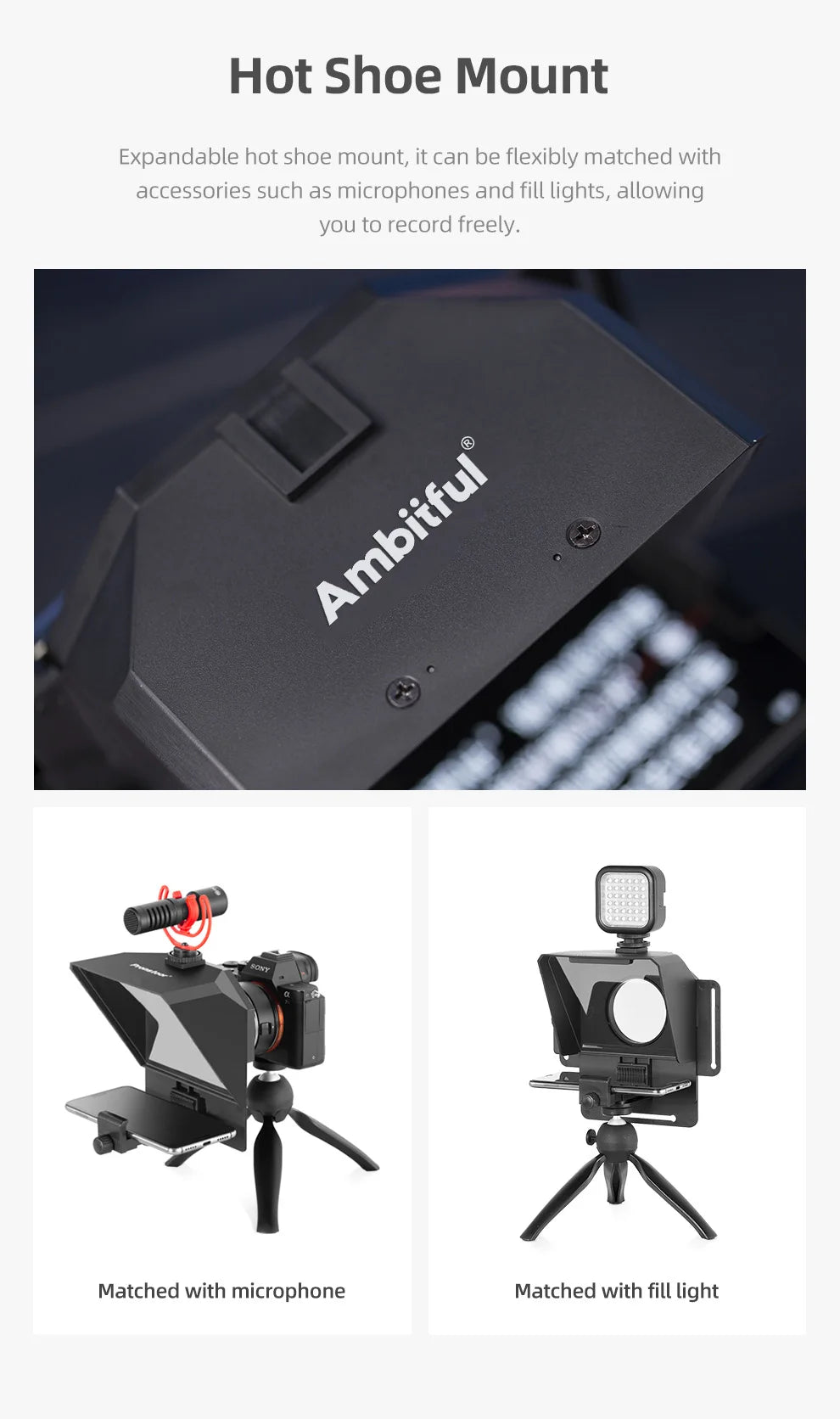 Ambitful Phone and DSLR Recording Mini Teleprompter Portable Inscriber Mobile Teleprompter Artifact Video With Remote Control