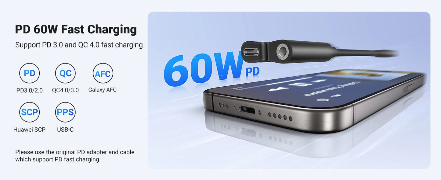 UGREEN USB Sound Card Type C to 3.5mm AUX Cable Adapter Earphone Converter DAC Chip PD QC Charging Sound Card for Headset