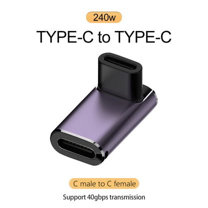 5A Type-C OTG Adapter 240W Fast Charging Data Converter USB4.0 40Gbps Support 8K 60Hz USB C 90/180 Degree Elbow Adapter