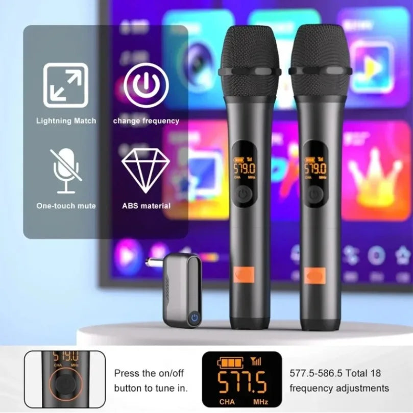 Microphone Wireless UHF 2 Channel Karaoke System Built-in Lithium Battery Cordless Handheld Mic For JBL Church Party Speaker