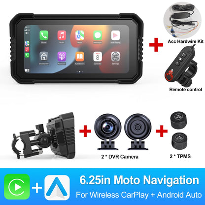 BEPOCAM 5"/6.25" Motorcycle GPS Navigation DVR Carplay Screen for Moto Dual Cameras Drive Recorder IPX7 Waterproof Moto Monitor