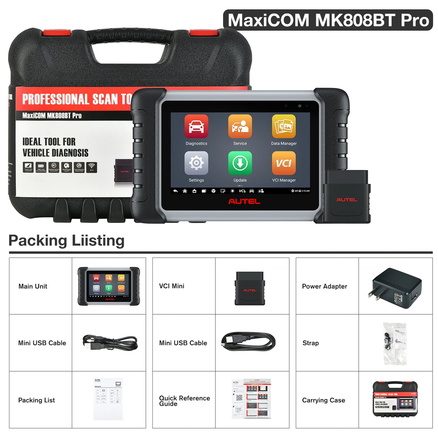 Autel MaxiCOM MK808BT PRO Car Automotivo Diagnostic Tools Bluetooth OBD2 Scanner Code Reader Diagnosis Tool PK MK808KBT MK808S