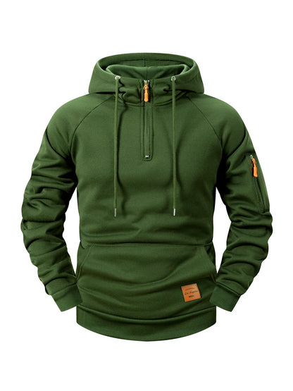 2025 Autumn/Winter Men's Hoodie Fashion Casual Sports Hoodie Retro Harajuku Long Sleeve Zipper Multi Pocket Loose Street Wear