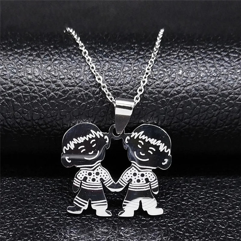 Boy Girl Child Kid Stainless Steel Necklaces Women Gold Color Mothers and Children Necklaces Jewelry Mother's Day Gift N519S01