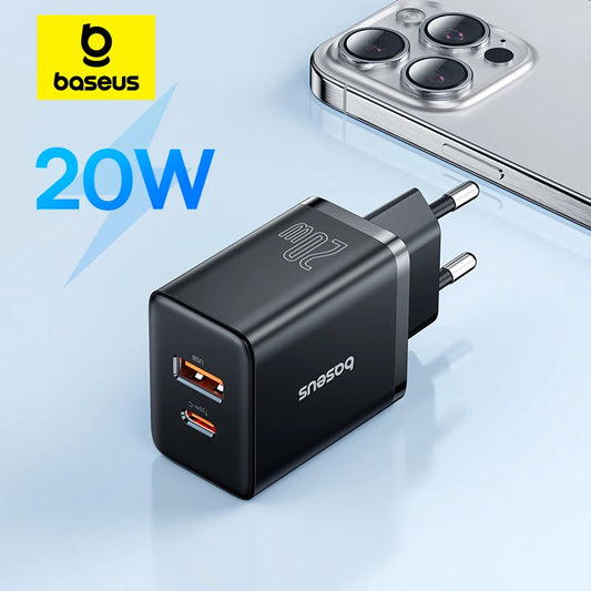 Baseus 20W USB Charger Support Type C PD Fast Charging Dual USB Port Portable Phone Charger For iPhone 17 16 15 14 13 12 Pro Max