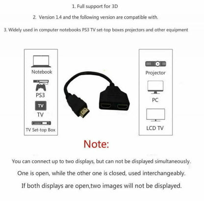 1 in 2 Splitter HD Male To 2 Female Cable 1080P HDTV Splitter Adapter Male To 2 Female Head Adapter HDTV Conversion Cable 30CM