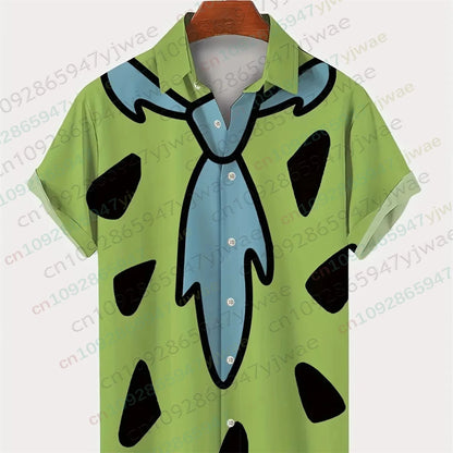 The Flintstones Tie Geometric Graphic Shirt Fashion Hawaiian Shirts Button Shirt Summer Streetwear Fashion Men Clothes T-shirt