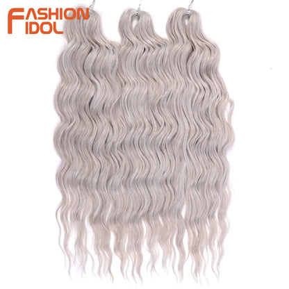FASHION IDOL 24Inch Crochet Hair Synthetic Water Wave Braiding Hair Extensions Ombre Rainbow color Fake Hair Deep Wave Curl Hair
