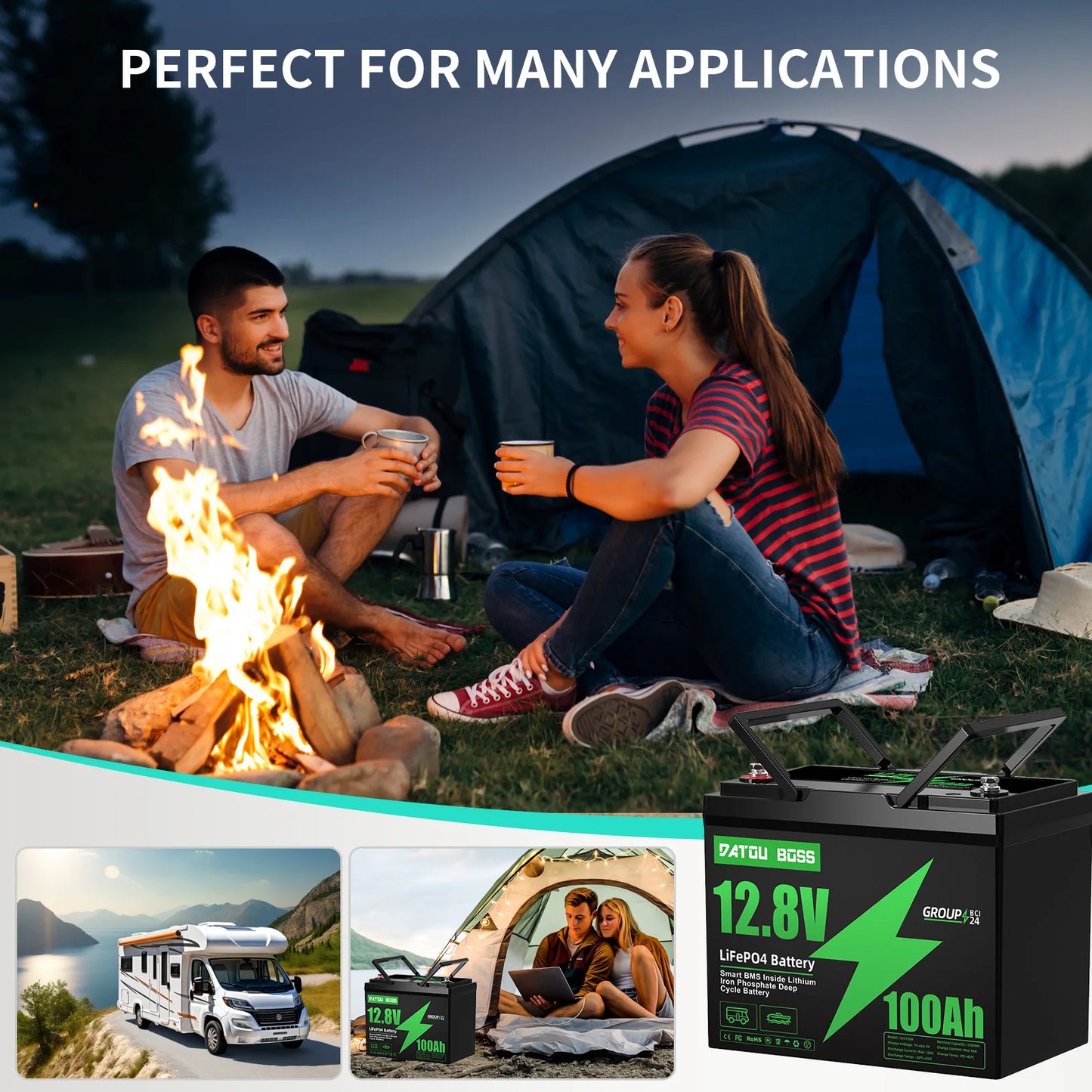 DTOUBOSS Original Lithium Rechargeable LiFePO4 For Solar System RV Outdoor Travel Home BMS 12V 100Ah U.S. Warehouse NO TAX