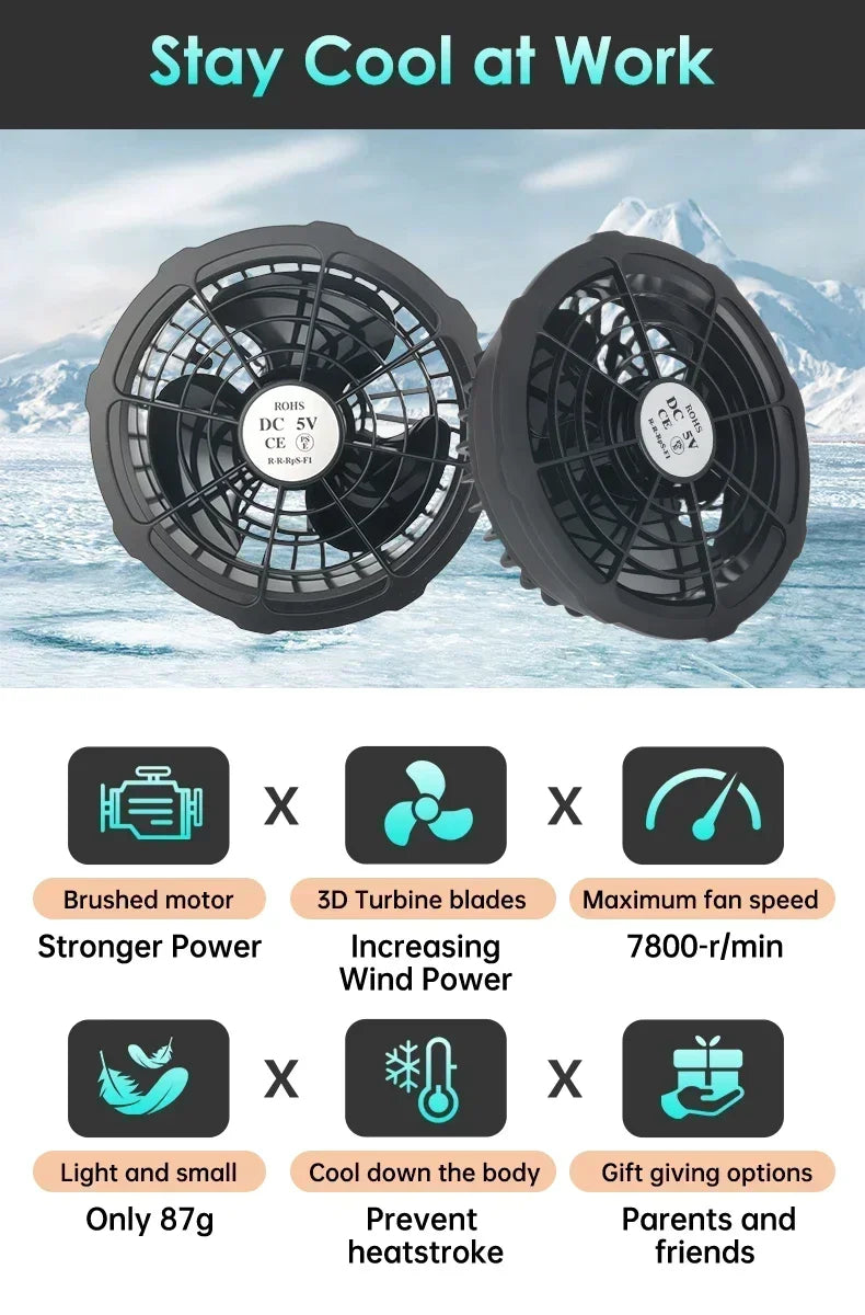 5/12V Cooling Fan Fo Air Conditioner Vest Air Conditioning Clothing Wearable 5V Cool Fan for High Temperature Work Fishing Vest