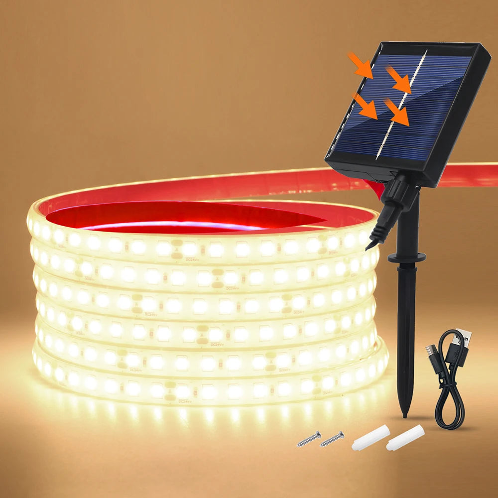 24V LED Light Strip Solar Waterproof 8 Modes 2835 120LEDs/m White Red Green Blue Flexi Lamp IP68 Party Garden Outdoor Decoration