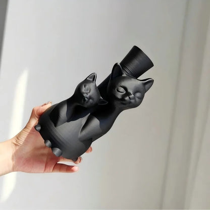 Creative Art Dry Flower Hydroponic Cat Vase, Suitable for Indoor Living Room, Study, Office, Outdoor Balcony Garden Mother's Day