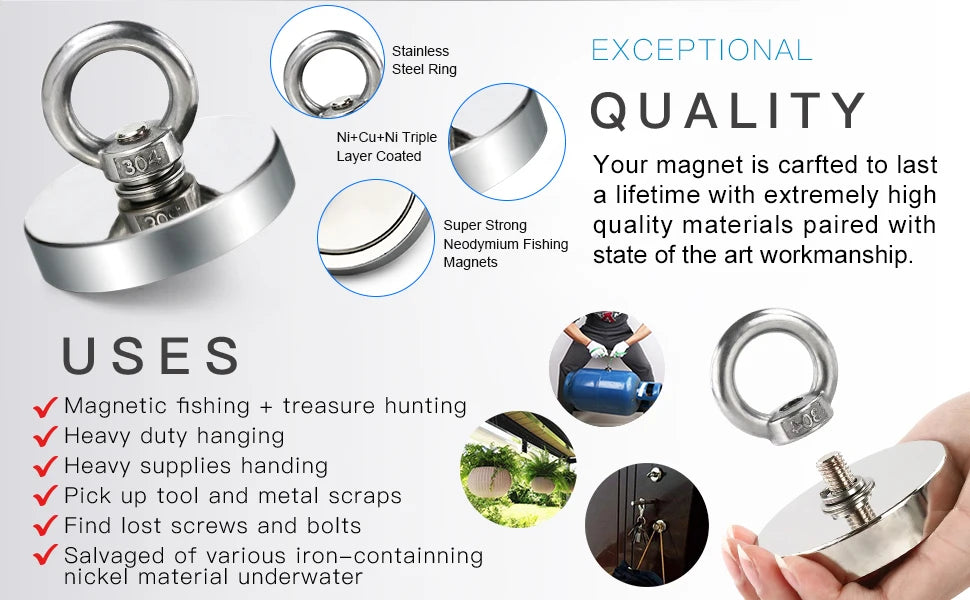 Super Strong Neodymium Fishing Magnets Heavy Duty imanes Magnet with Countersunk Hole Eyebolt for Salvage Magnetic Fishing