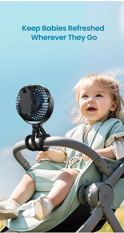 TOPK 5000mah Stroller Portable Mini Fan USB Rechargeable Outdoor Electric Fan 4 gear Speed 360°Degree Rotata & Digital Display
