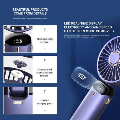 3-in-1 10000mAh Foldable USB Fan with Phone Holder - Portable Handheld & Desk Cooler w/ 360° Cooling