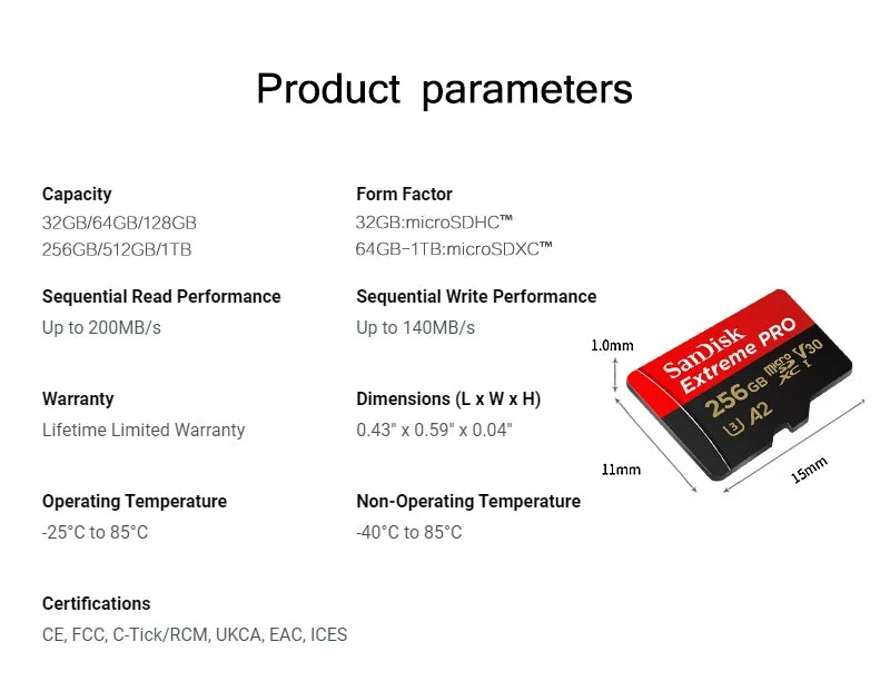 Sandisk 512GB 256GB Memory Card 128GB 64GB 32GB TF Micro SD Class A1-10 UHS-1 Flash Memory Microsd