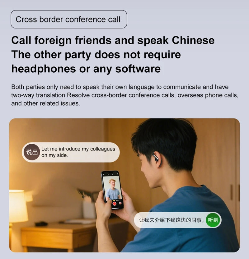 Smart AI Translation Headset Stereo Sound Semi-in-ear Air Conduction True Wireless Sports Long-lasting Bluetooth Headset