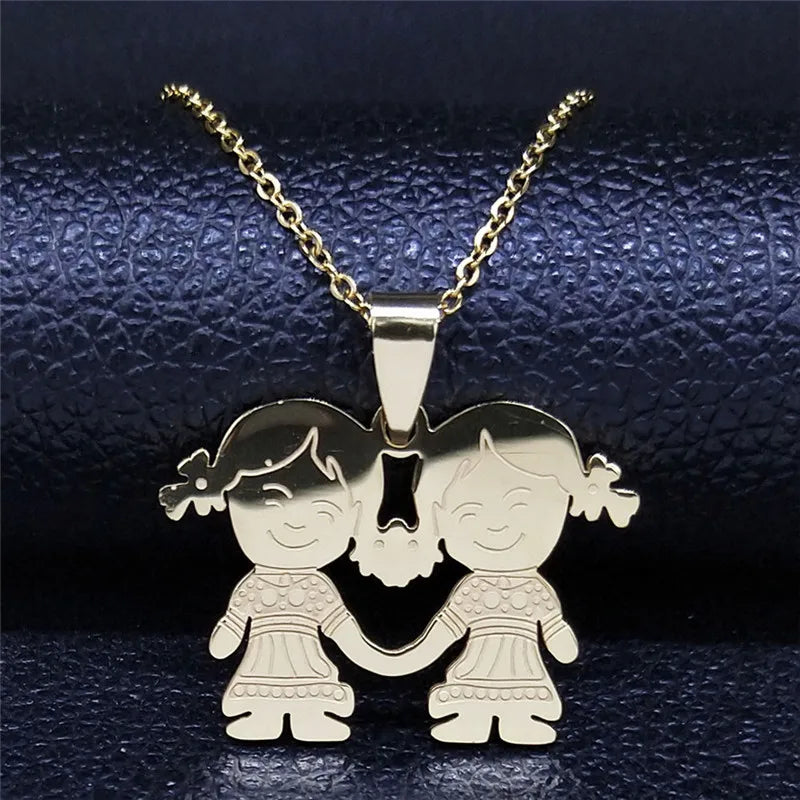 Boy Girl Child Kid Stainless Steel Necklaces Women Gold Color Mothers and Children Necklaces Jewelry Mother's Day Gift N519S01