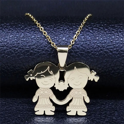 Boy Girl Child Kid Stainless Steel Necklaces Women Gold Color Mothers and Children Necklaces Jewelry Mother's Day Gift N519S01