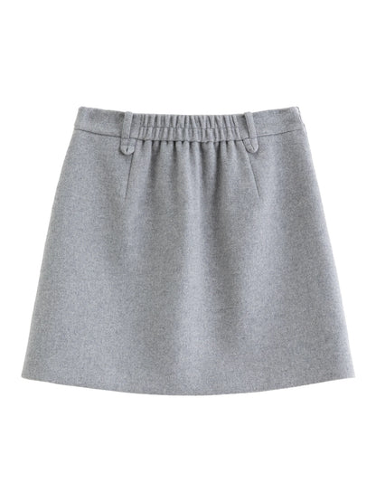 DUSHU Classic Long and Short Elastic Waist A-line Skirt 2025 Winter Skirt for Women Solid Simple Commuting Office Ladies College