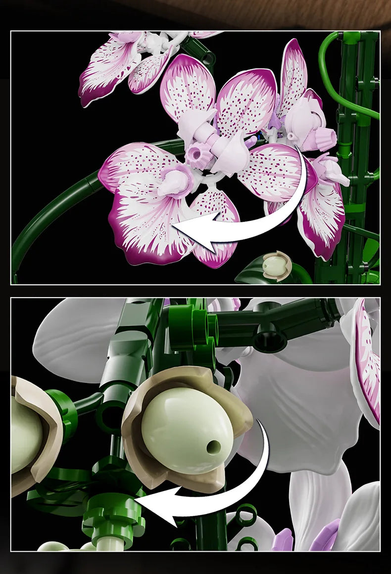Mother's Day Gift Flowers Building Block Toy Oncidium Bouquet MOC Small Particles Orchid Bricks Flower Toy for Woman Girls Kids