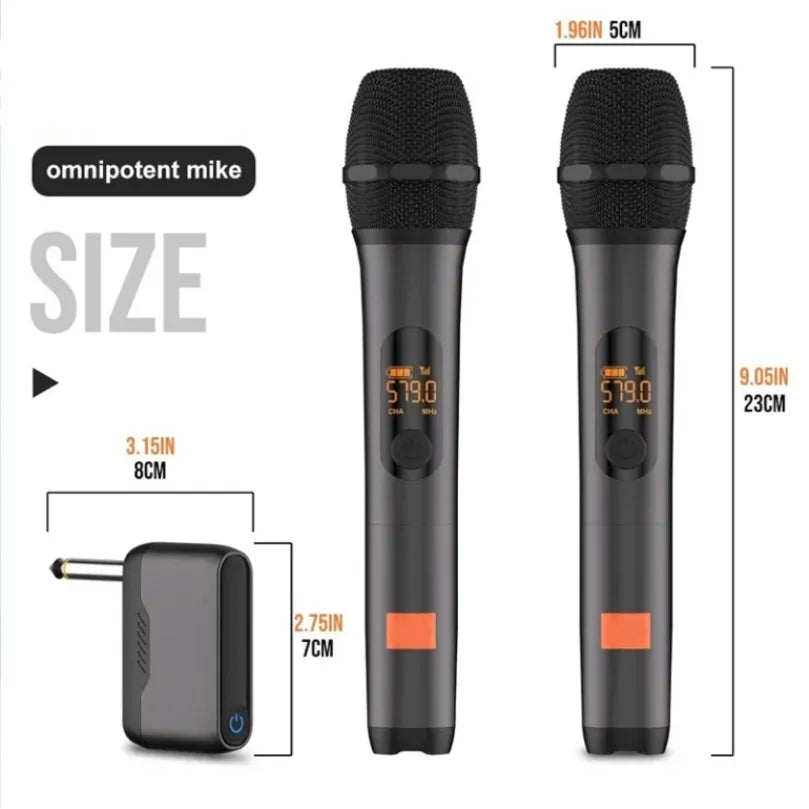 Microphone Wireless UHF 2 Channel Karaoke System Built-in Lithium Battery Cordless Handheld Mic For JBL Church Party Speaker