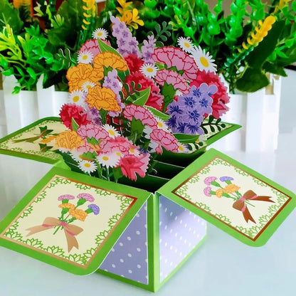 New 3D Pop Up Bouquet Flowers Happy Mother's Day Card 3D Greeting Cards Birthday Postcard Thank You Girlfriend Teacher Gifts