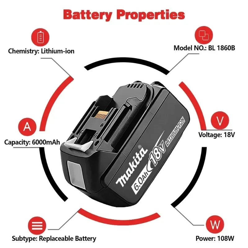 Original Makita 6Ah/5Ah for Makita 18V Battery BL1830B BL1850B BL1850 BL1840 BL1860 BL1815 Replacement Lithium Battery