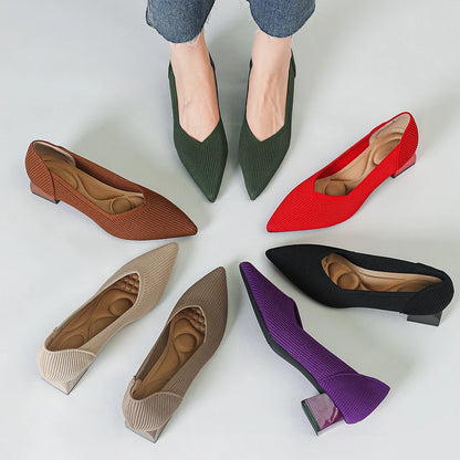 2025 New Women's High Heels Large 42/43 Fashion Pointed Anti slip Rubber Bottom Knitted Breathable Shoes