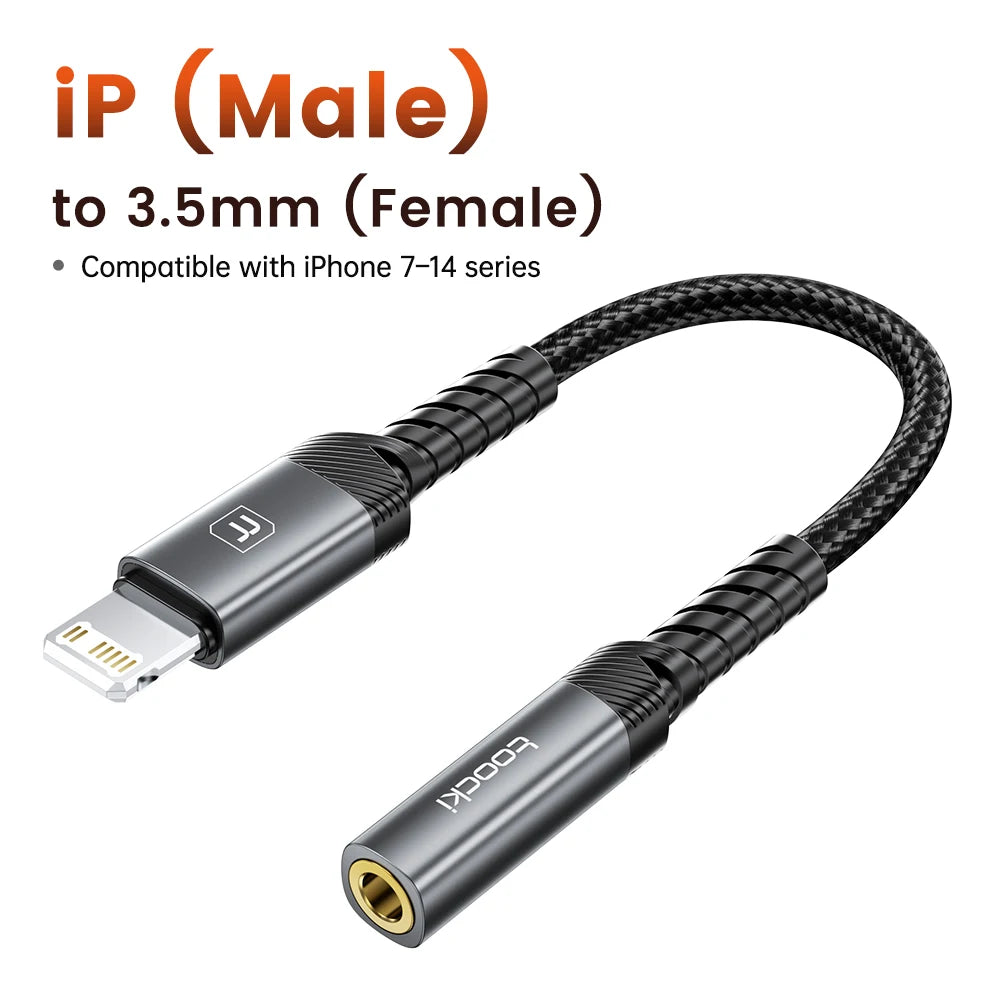 Toocki iP/USB Type C to 3.5mm Jack HiFi Audio Dongle Cable Adapter Male to Female Headphone AUX Converter for Xiaomi POCO iPhone
