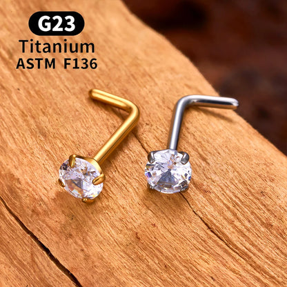 1/10PCS ASTM F136 G23 Titanium Piercing Nose Stud 20G L-Shape Nariz Studs With Zircon 2-3mm Nose Rings Nostril Piercing Jewelry