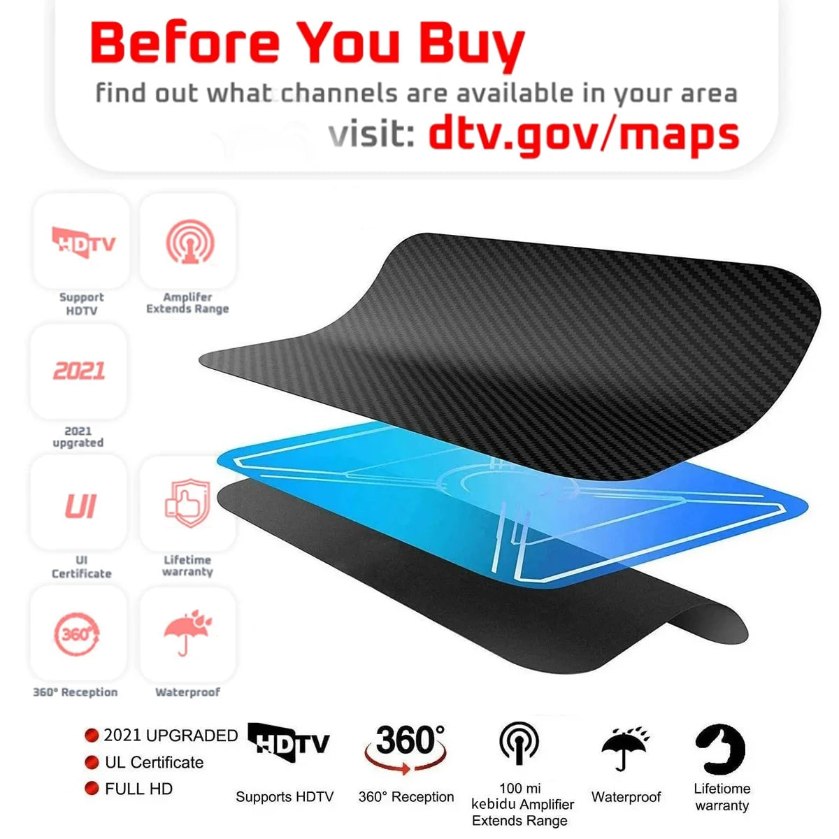 2023 New 4K 8K Indoor Digital TV Antenna HD HDTV Antena DVB-T/T2 DVBT2 Cable TV Antena 500Miles UHF VHF DTV Antennas Aerial
